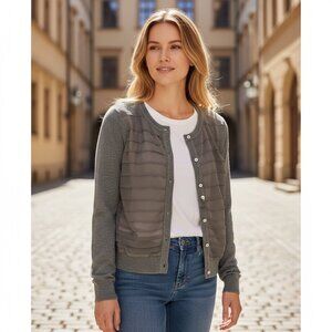 Ann Taylor Cashmere Silk Ruffle Cardigan with Jeweled Buttons Sz S Gray 325H